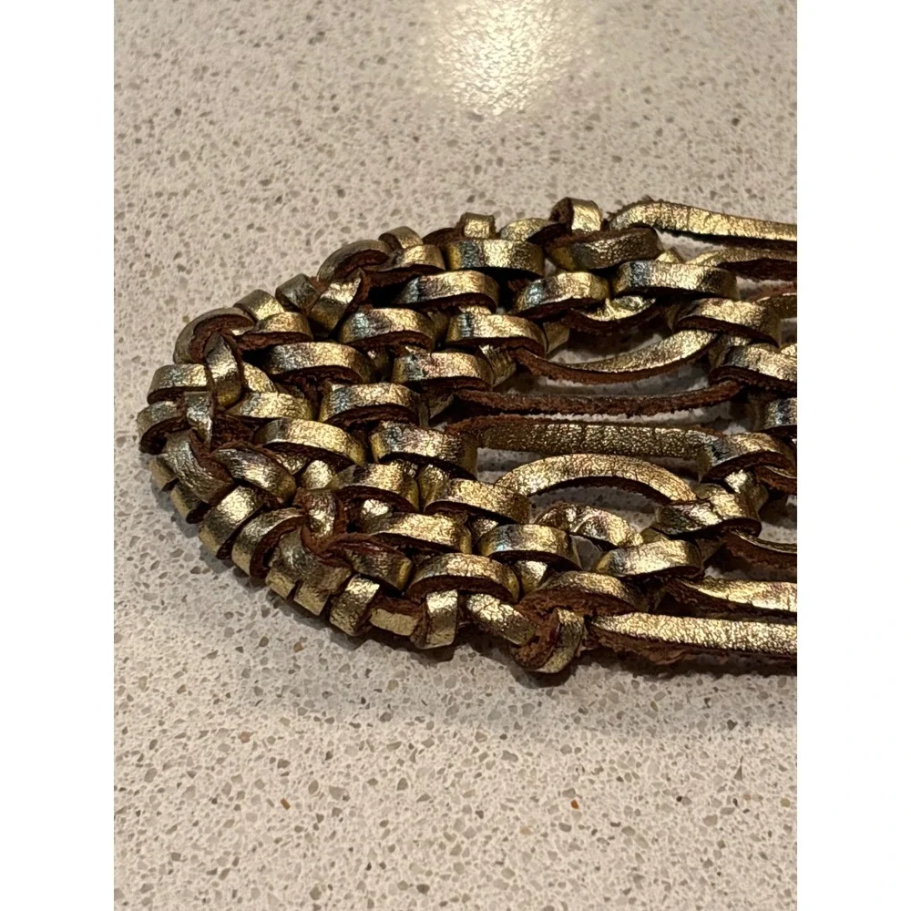 Fossil Womens Metallic Gold Braided Woven Leather Belt BT3096710 Small